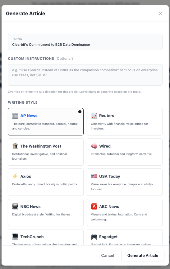 Writing style controls and draft generation