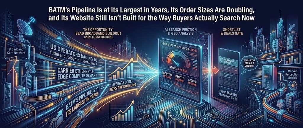 BATM's Pipeline Is at Its Largest in Years, Its Order Sizes Are Doubling, and Its Website Still Isn't Built for the Way Buyers Actually Search Now