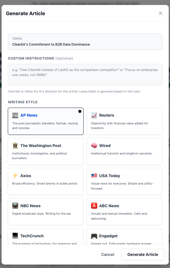 Writing style controls and draft generation